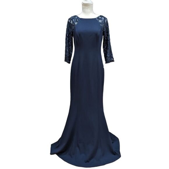 NWT Vince Camuto Navy Blue Sequin Scuba Trumpet Dress Size 6 - Picture 1 of 10